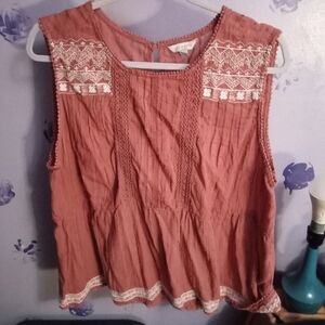 Lucky Brand Sleeveless Top With Embroidery